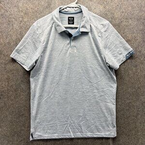 Oakley Polo Shirt Mens Medium Blue Stripe Regular Fit Golf Performance Casual